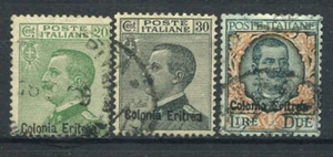 Eritrea 1925 Sass. 93-95 Usato 100% 20 c., 30 c., 2l - Foto 1 di 1