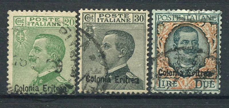 Eritrea 1925 Sass. 93-95 Usato 100% 20 c., 30 c., 2l - Immagine 1 di 1