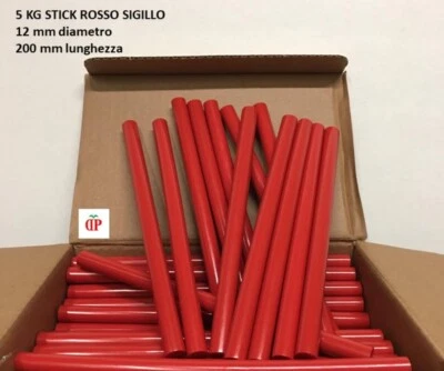 5 KG COLLA IN STICK 12mm x 200mm COLORE ROSSO SIGILLO PER PISTOLA A CALDO - Immagine 1 di 3