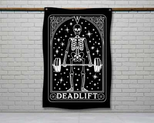 Kreuzheben Skelett Flagge - Motivierende Fitness Wandkunst für Fitnessstudio Deko - Bild 1 von 6