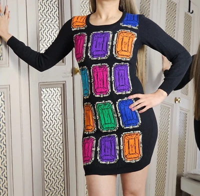 Moschino Boutique Black Blouse Jersey Wool Dress Mid Top Full Sleeve IT40 UK 6 8 - Image 1 of 4