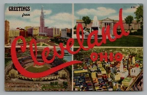 Postal Saludos desde Cleveland Ohio Cancelar 1958 Publicidad Linen Stadium - Imagen 1 de 2
