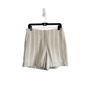 Pantaloncini di lino Ted Baker Samikat taglia 8 beige a righe su misura vita alta - Foto 1 di 9
