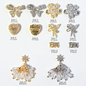 Bow Flower Letter Nail Art Decoration 12PCS Manicure Tool Diamond Charm Sticker