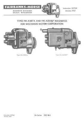 Magnetos Fairbanks Morse FM-X4B7A e FM-XZE4B7 instruções nº.  Manual 3070W - Imagem 1 de 4