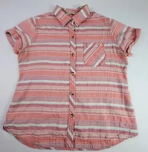 Woolrich Womens Size Medium Button Up Blouse Pink Striped Pit To Pit 20in - Picture 1 of 5
