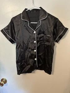 Girls Black Satin 3 Piece Pajama Set Size "10-11 Years" - Picture 1 of 9