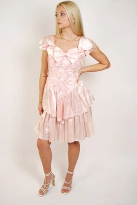 80s Princess Gown (S) small pink vintage ruffle prom homecoming sequin formal - Image 1 of 4