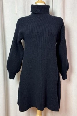 Vestido Suéter Acanalado Cuello Alto Lana Cachemira Negro J Crew Medio Negro Pequeño Mujeres Foto 1 de 4