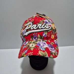 Tour Red Floral Paris Embroidered Adjustable Cap Polyester NWT - Picture 1 of 5