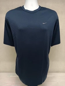 Mens Nike T-Shirt Large Blue Short Sleeve Embroidered Logo Stretch - Picture 1 of 11