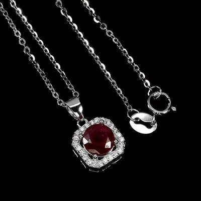 Collar de plata de ley 925 redondo rubí 6 mm piedras preciosas naturales joyería 18 pulgadas Foto 1 de 4