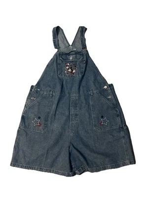Vtg Disney Mickey Mouse Shortalls Bibs Overalls 24W Denim Embroidered Stars USA - Image 1 of 4