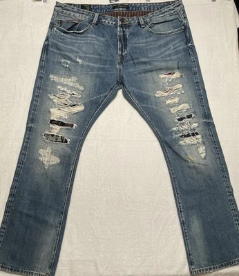 CULT OF INDIVIDUALITY REBEL JAPANESE SELVEDGE DISTRESSED BLUE JEANS 42X34 (32) - Image 1 of 4