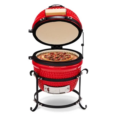 Parrilla de carbón de cerámica portátil de 13 pulgadas con soporte para parrilla para cocinar al aire libre Foto 1 de 4