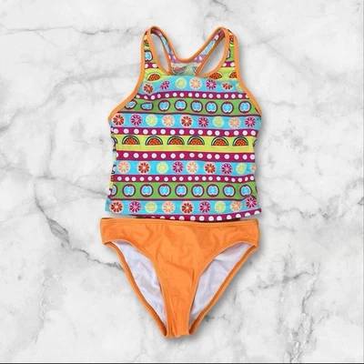 Traje de baño Tankini Speedo Girls 2 piezas cuello alto multicolor naranja talla 14 nuevo sin etiquetas Foto 1 de 4