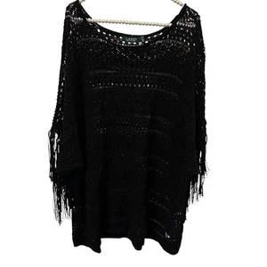 Ralph Lauren LRL Poncho One Size Pullover Leinen Schnürärmel offen Strick schwarz Boho - Bild 1 von 13