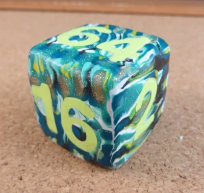 Jena's Handmade Backgammon Doubling Cube Yellow Teal Blue One of A Kind #232 - Image 1 of 4