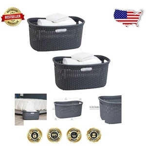 Set of 2 40L Wicker Laundry Baskets - Stylish & Lightweight Storage Solution - Picture 1 of 8