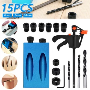 15PCS Pocket Hole Jig Kit Woodworking Guide Oblique Drill Angle Hole Locator UK - Picture 1 of 12