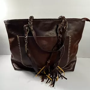 Bolso de Hombro Weimeibaige Bolso de Cuero Sintético Marrón Correas Trenzadas Borla - Imagen 1 de 12