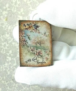 Dollhouse Miniature ALL KIND THOUGHTS antique postcard FLOWERS Birds SIGN decor - Picture 1 of 4