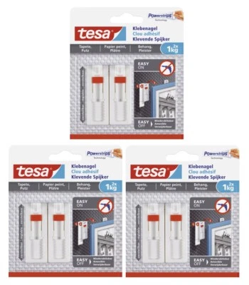 3x Tesa Klebenagel für Tapeten & Putz verstellbar Klebehaken bis 1kg 2 St. 77774