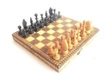 6.69" antique vintage wooden pockerwork Chess board / box set wooden figurines*