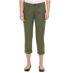 Pantalon capri femme Tommy Hilfiger taille L manchette roulée vert romarin - Photo 1/12