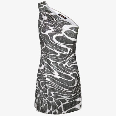Vestido de cóctel ROBERTO CAVALLI gris lentejuelas funda un hombro talla S Foto 1 de 4