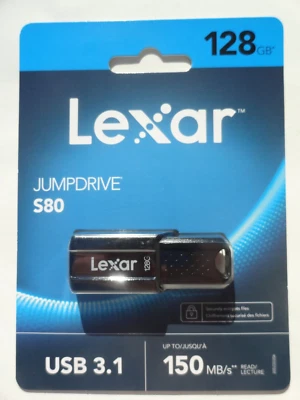 128GB Lexar JumpDrive S80 USB 3.1 Flash Drive Black LJDS80-128BNBNU NEW SEALED - Image 1 of 3