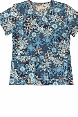 Medical Scrubs Top Shirt Blouse Womens M Winter Snowflake Blue Med Couture - Image 1 of 4