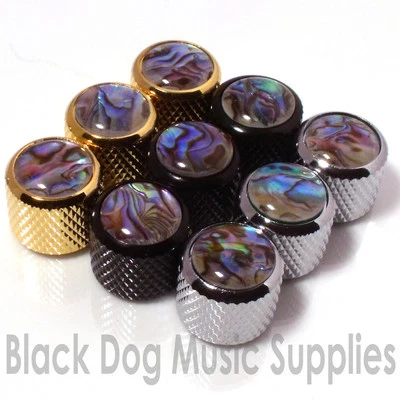 3x Abalone / pearl guitar control knobs in chrome, black or gold tone or volume - Image 1 of 2