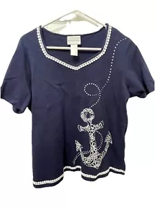 Alfred Dunner Navy & White Embellished Top Maritime Anchor Design Size L - Bild 1 von 4