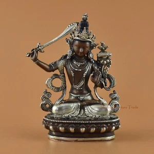 Estatua budista de cobre chapada en plata en acabado oxidación Patan, Nepal - Imagen 1 de 4