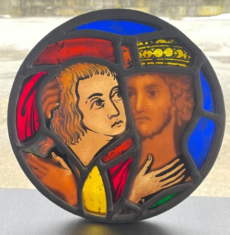 Antique Victorian Crown JESUS John ECCLESIASTICAL STAINED GLASS WINDOW PANEL Cover