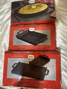 Three (3) Parini Ceramic Cookware for The Grill Set of 2 Griddles Non Stick - Picture 1 of 8