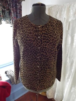 SAG HARBOR Animal Print CARDIGAN SWEATER SZ MEDIUM BROWNS & BLACK - Image 1 of 4