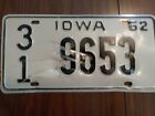 1962 Iowa Vintage License Plate TAG# 9653 co. 31