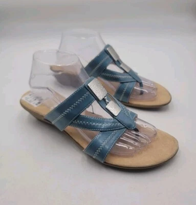 Sbicca Women's Sz 9W Monique Wedge Blue Strappy Sandals - Image 1 of 4