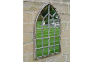 Garden Mirror Gothic Arch Church Chapel Window Grey Metal Wall Home Decor 42cm - Picture 1 of 2