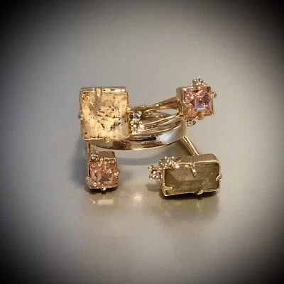 NUEVO ANILLO DOBLETE AUTÉNTICO ALEXIS BITTAR Geo Cristal Labradorita Jaspe Talla 6 con Bolsa Foto 1 de 4