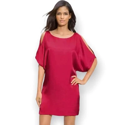 Mini Vestido Aidan Mattox Hombro Frío Manga Grande Satén Sin Cordones Vaina Foto 1 de 4