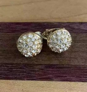 Pendientes de clip de botón redondos vintage de oro y cristal de Swarovski - Imagen 1 de 9