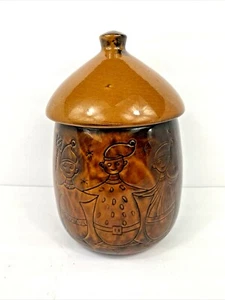 Vintage 1970s Large Brown Ceramic Christmas Cookie Jar Elves Carolers - Picture 1 of 8