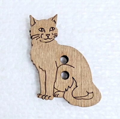 JHB Wooden Cat Button 30mm Mr Whiskers 2 Hole Novelty Animal Sewing Art Crafts - Image 1 of 4