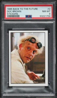 POP 2: 1985 Panini Back To The Future Doc Brown / Christopher Lloyd RC #2 PSA 8 - Image 1 of 3