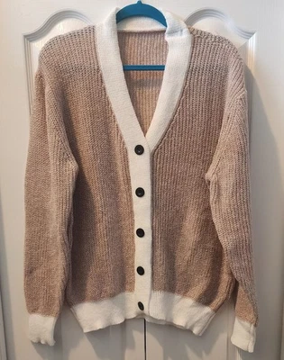 Cárdigan Mujer Caqui y Blanco en XL Foto 1 de 2