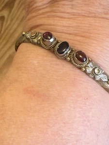 Vintage Onyx Ruby Mixed Metal  Brass Copper Sliver Cuff Bracelet Size 7 Item B-2 - Picture 1 of 4