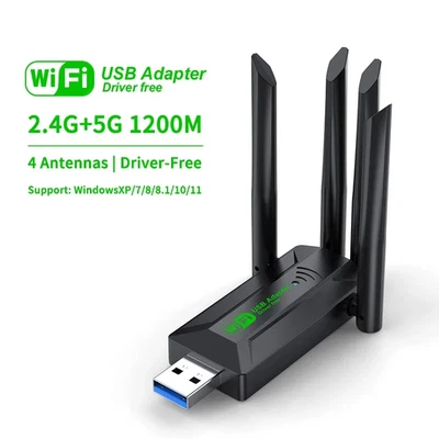 Adattatore USB WiFi Dual Band 1200Mbps 4 Antenne 5GHz/2.4GHz PC Laptop